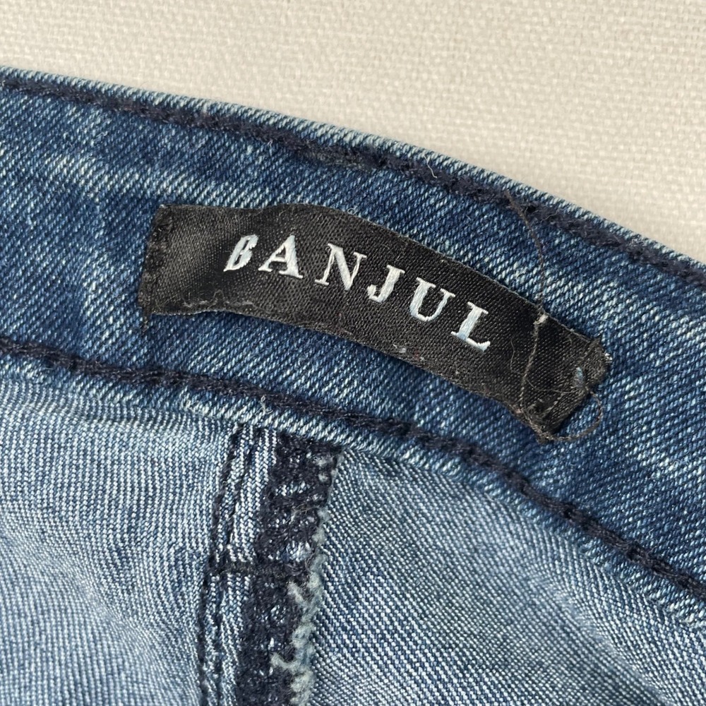 Banjul Flare Leg Boho Jeans Frayed Hem High Waist Cutout Denim Blue Size 27 - Picture 2 of 9